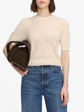 FRAME The Ladder Pointelle Cashmere Sweater in Cream size M